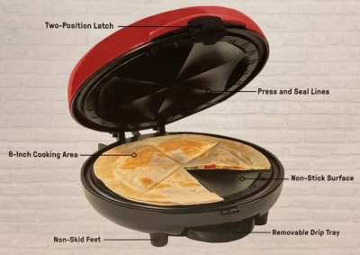 Appetit Quesadilla Maker красный 6 клинья электрический, антипригарный, капельница лоток, защелка, новый - Изображение 1 из 4