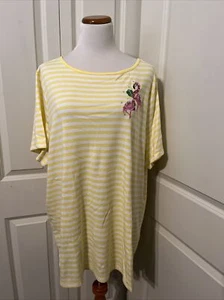 Quacker Factory Plus Stripes Swarovski Details Embroidered Flamingo Shirt Top 2X - Picture 1 of 12