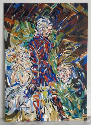 Pintura gouache futurista moderna vintage. Firmado WYATT 1965 colorido y dinámico Foto 1 de 4