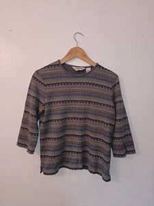 Orvis Ladies Purple & Blue Aztec Style Patterned 3/4 Sleeve Cotton Top Small - Picture 1 of 10
