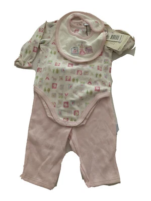 Recién Nacido Talla 6-9 Mo Niñas Juego de 3 Piezas 100% Algodón Vitaminas Bebé Rosa/Blanco Nuevo con Etiquetas Foto 1 de 4