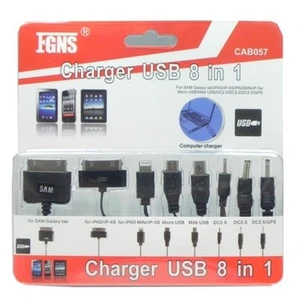 Cargador USB 8 en 1 Galaxy Tab iPad iPhone Micro USB Mini USB otros modelos - Imagen 1 de 1