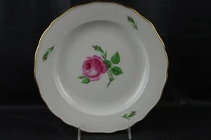 Second Quality Meissen Crossed Swords Double Gold Pink Rose Dinner Plate #3 - Picture 1 of 5