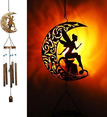 Carillones de viento de luna Luces de hadas de ángel Carillones de viento solares Decoración del hogar para interiores y exteriores Foto 1 de 4