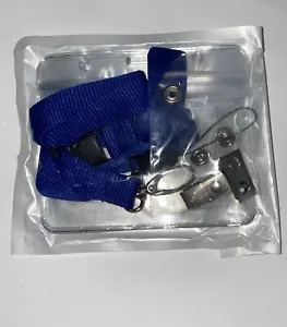 Clear Vinyl Plastic ID Card Holders with Lanyard - Clear/Blue - 5 pack - Picture 1 of 1