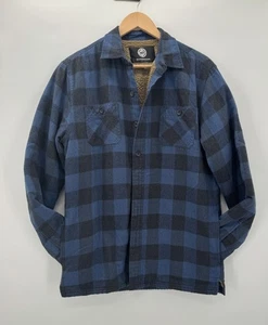 Chaqueta impermeable azul y negro a cuadros de franela forrada Sherpa para hombre talla M usada - Imagen 1 de 6