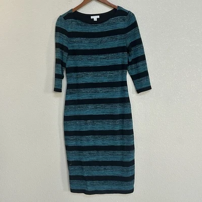 Vestido midi a rayas metálicas verde azulado y negro London Times para mujer talla 10 Foto 1 de 4