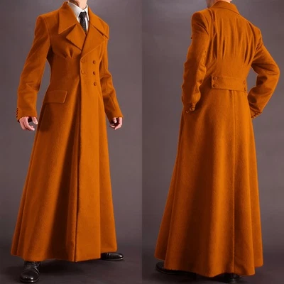 Men Suits Overcoats Wool Blend Extra Long Coats Double Breasted Ankle Length - Image 1 of 4