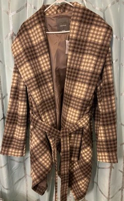 Maurices Women's Brown White Plaid Belted Wrap Pea Coat  Plus Size 3XL NWT! - Image 1 of 4