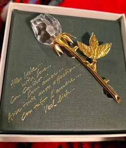 Swarovski Crystal Memories Rose Flower Brooch Pin Gold Original Box - Picture 1 of 5