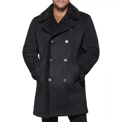 Dockers Faux Shearling Mens Walking Coat Black Double Breasted Regular XXL NWT - Image 1 of 4