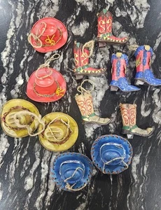 Cowboy Hats and Boots made from tin - decorative Christmas Tree Ornaments - Picture 1 of 13