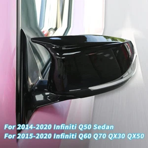 Glossy Black DOOR Side Mirror Cover Caps For Infiniti Q50 Q60 QX30 Q70 2014-2021 - Picture 1 of 14