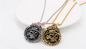 Men's Jewelry Stainless Steel Gothic Biker Round Coin Hip Hop Skull Pendant J643 - Picture 1 of 8