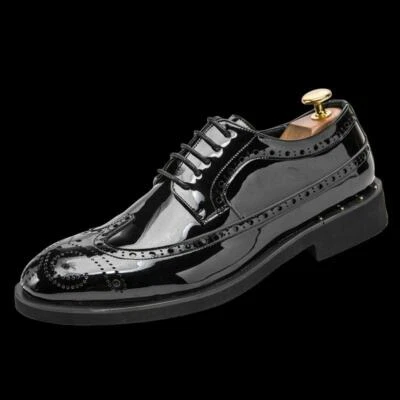 Mens Formal Shiny Leather Lace UP Wing Tip Party Brogue Carved Shoes Oxfords - Image 1 of 4