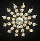 Vintage Starburst Snowflake Clear Sparkly Rhinestone Prong Silver-Tone Brooch