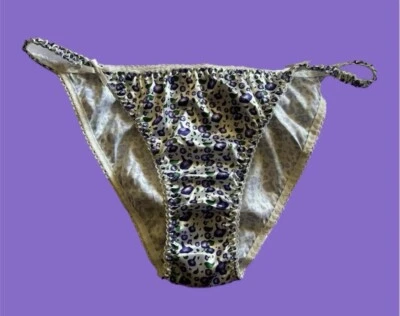 Handmade Satin String Bikini Panties Purple Morning Glory Satin Gusset Sz 2XL - Image 1 of 4