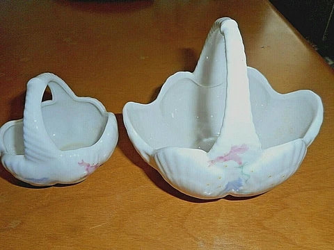 SET OF 2 VINTAGE Takahashi MORNING Porcelain Flower Baskets Made in Japan UNUSED Cover