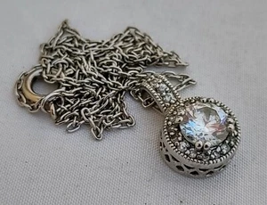 Vintage Cubic Zirconia Silver Tone Pendant Necklace 18" - Picture 1 of 8