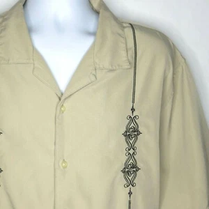 David Taylor Mens 2XL Shirt Solid Beige Black Embroidered Short Sleeve Polyester - Picture 1 of 7