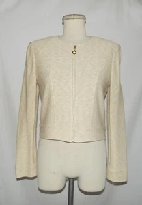 Chaqueta corta St John color tostado-beige tejido diseño teñido espacial cuello redondo cremallera frontal 4 - Imagen 1 de 5