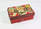 Vintage Tin Lithograph Holiday Metal Chest Bank With Working Key