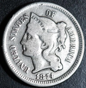 1874 THREE 3 CENT NICKEL - Picture 1 of 2