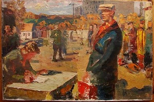 Ukrainian Soviet Oil Painting impressionism Election political party 50s - Picture 1 of 8