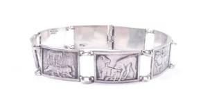 Antique Palestine Storyteller Panel Link Bracelet 925 Sterling Silver - Picture 1 of 8