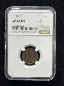 1914 P Lincoln Wheat Cent 1C Penny NGC MS64BN MS64 BN Brown - Picture 1 of 5