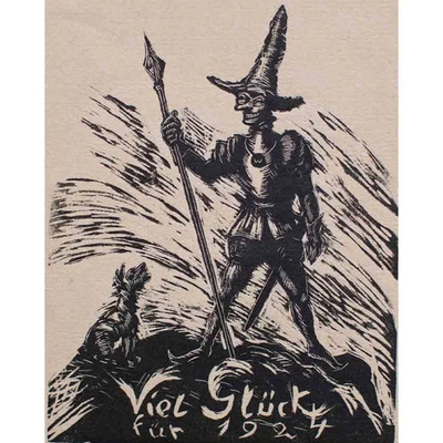 Walter Wellenstein Expressionismus Neujahrsgrafik signiert Holzschnitt 1923 - Bild 1 von 4