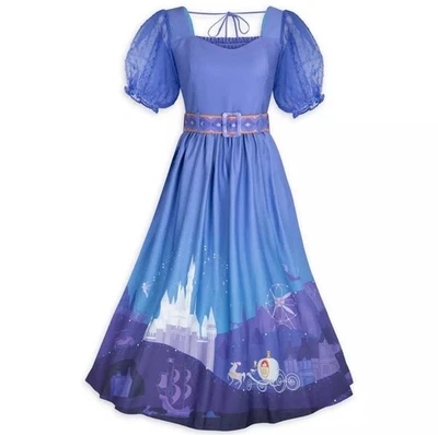Disney Parks Her Universe Vestido Cenicienta Azul Castillo Carruaje 1X Nuevo con Etiquetas Largo Foto 1 de 3