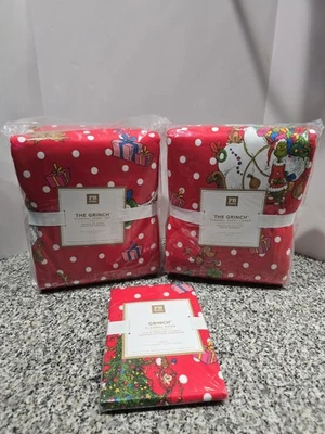 Pottery Barn Teen festive Grinch dot red flannel FULL QUEEN Duvet Sheets Sham  - Image 1 of 4