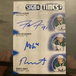 20/21 SP AUTHENTIC SIGN OF TIMES 3 SEGUIN HEISKANEN HINTZ AUTO 10/15 STARS - Picture 1 of 2