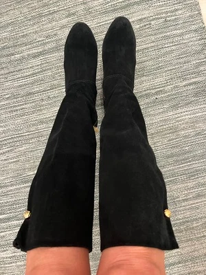 TORY BURCH Black Suede Knee High Logo Boots sz 39.5 - Image 1 of 4