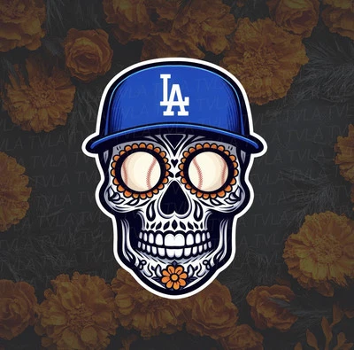 Dodgers Dia De Los Muertos Day Of The Dead Sugar Skull 2.5”x3” Vinyl Sticker