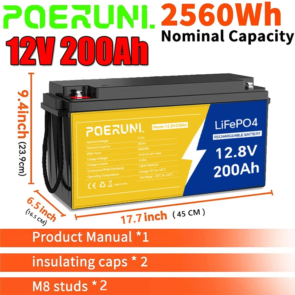 NEW 12V 200Ah LiFePO4 Lithium Battery Built-in BMS 15000 Deep Cycle For RV Solar - Image 1 of 4