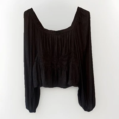 Top Babydoll Market & Spruce Mujer Negro Gris Patrón Peplum Talla L Y2K Campesino Foto 1 de 4