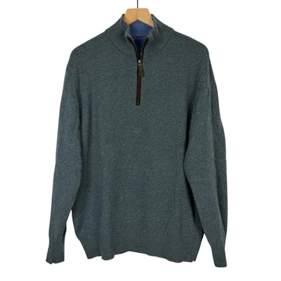 ORVIS Mens Sweater Merino Wool Quarter Zip Pullover Large Blue Green 1/4 Zip - Image 1 of 4