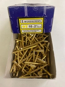 Box Brass Countersunk Screws 2 1/2" x 10 Solid Slotted Head Full Box of 100 - Picture 1 of 24