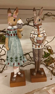 Oster Pärchen Kaninchen Hase Mädchen und Junge Landhausstil ca 28 cm hoch - Bild 1 von 8