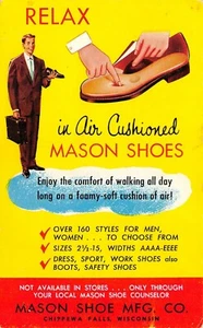 Entspannen Sie sich in luftgepolsterten Freimaurerschuhen Mfg Co Chippewa Falls, WI Vintage Mktg Postkarte  - Bild 1 von 2