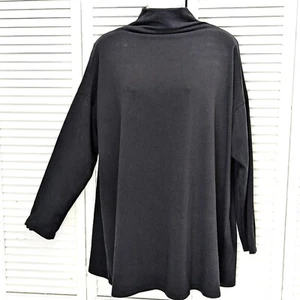 Eileen Fisher Tunic Top Long Sleeve Funnel Neck Large Black Tencel Brushed Terry - Picture 1 of 13