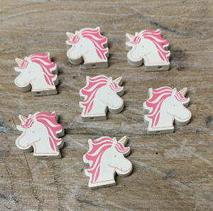 20pcs 20mm Pink and White Unicorn Shaped Wooden Beads for Jewellery Making