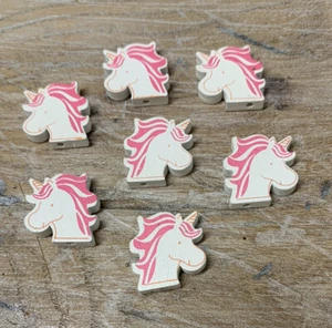 20pcs 20mm Pink and White Unicorn Shaped Wooden Beads for Jewellery Making - Picture 1 of 3