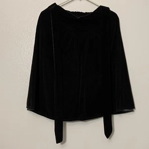 Vintage 1970s Black Velvet Skirt Size 14 Tie Front Elastic Back Tea Length 70s - Picture 1 of 10