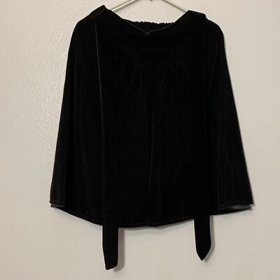 Vintage 1970s Black Velvet Skirt Size 14 Tie Front Elastic Back Tea Length 70s - Image 1 of 4