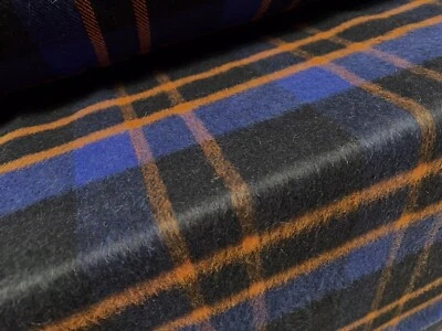 Wool Mouflon Flannel Brushed Fabric, Per Metre - Check Plaid - Blue & Orange - Image 1 of 3