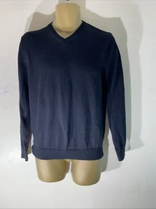 Mens Tu Size Small Black Thin Knit Long Sleeve V Neck Pullover Jumper Sweater - Picture 1 of 5