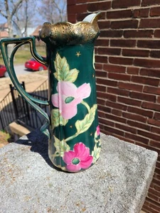 Jarra porcelana pintada de colección rosa floral Moriage dorada 13" impresionante - Imagen 1 de 15